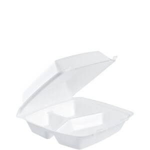Hinged Foam Container 8" 3 Comp.  - Case of 200