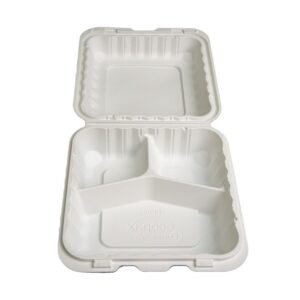 Hinged Plastic Container Pebble 9x9 3 Comp. - Case of 150