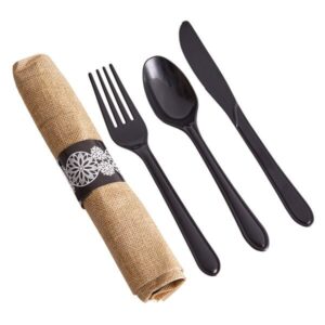 Fashion Point Burlap Dinner Napkin with Black Heavy Weight Cutlery set – Case of 100