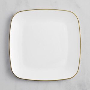 Visions 10" White Square Plastic Coupe Plate with Gold Band - Case of 120