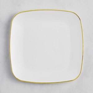 Visions 6" White Square Plastic Coupe Plate with Gold Band - Case of 120
