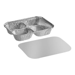 Aluminum Pan Oblong 3 Comp with Foil Lids - Case of 250