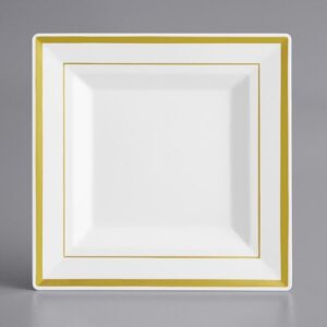 Visions 6" Square White Plastic Plate with Gold Bands - Case of 120